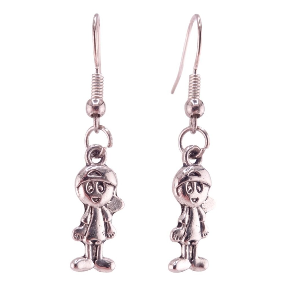 Little Boy Mom Drop Dangle Silvertone Hook Earrings NWOT